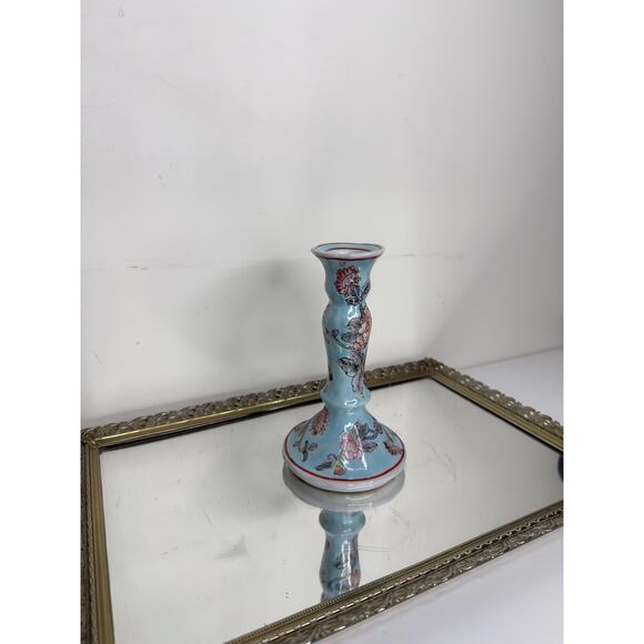 Mid 20th Century Floral Hand Painted Chinese Famille Rose Candlestick Holder - Picture 3 of 9